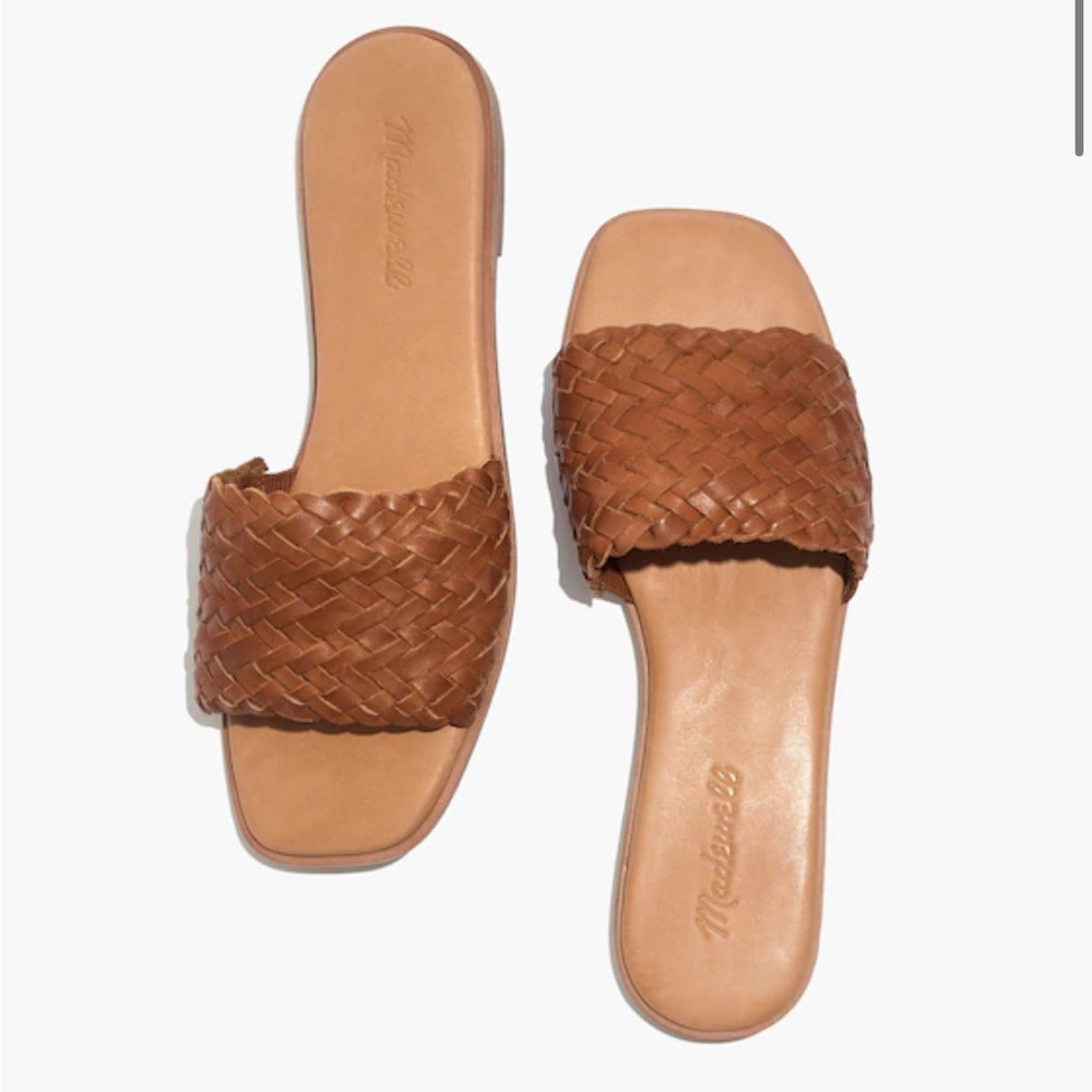 Madewell The Lianne Tan Woven Leather Slide Sandals